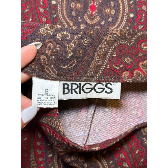 Vintage Briggs Size 8 Burgundy Brown Long Modest Skirt Back Zipper Paisley Print - Picture 7 of 8